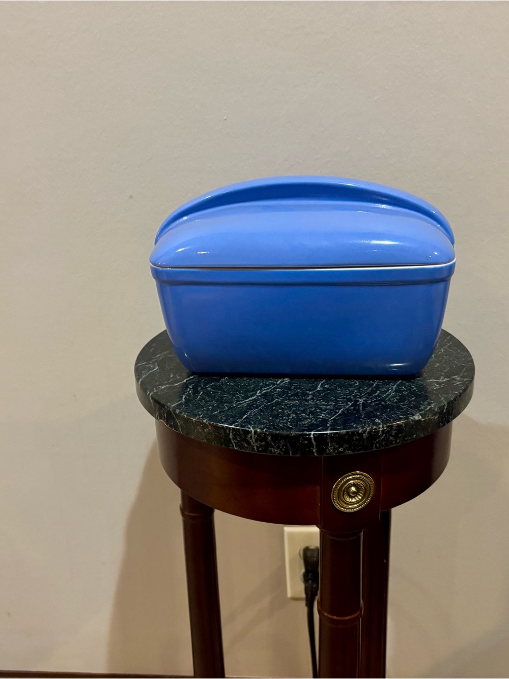 Hall China blue covered casserole made for Westinghouse.
